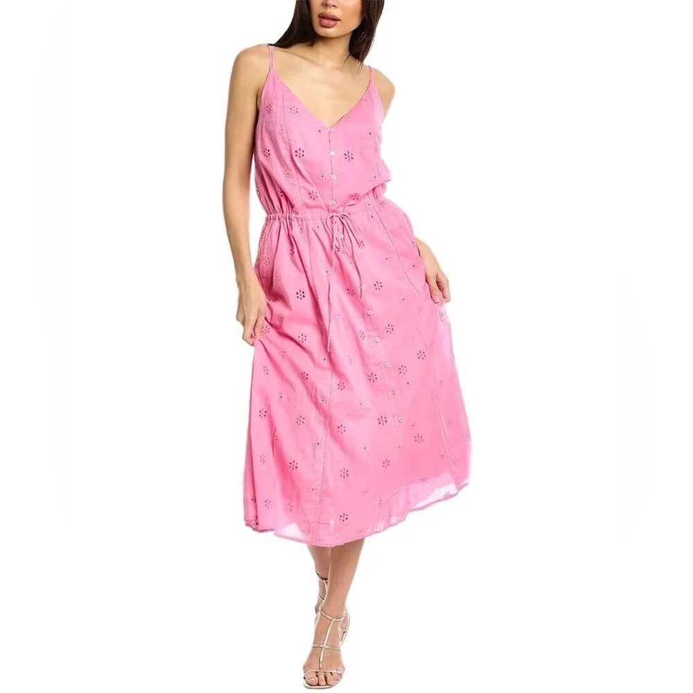 Velvet by Graham & Spencer Pink Eyelet Midi Dress XS Cotton Summer